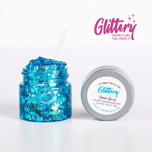 Deja Blue |Chunky Glitter Gel | Glittery Festival glitter .65oz | No craft glitter| | halloween, costume looks, glitter freckles and makeup