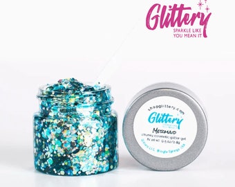 Mermaid-Glittery- Chunky Glitter Gel-Festival glitter .65oz | Mermaid Costume makeup | Halloween makeup looks