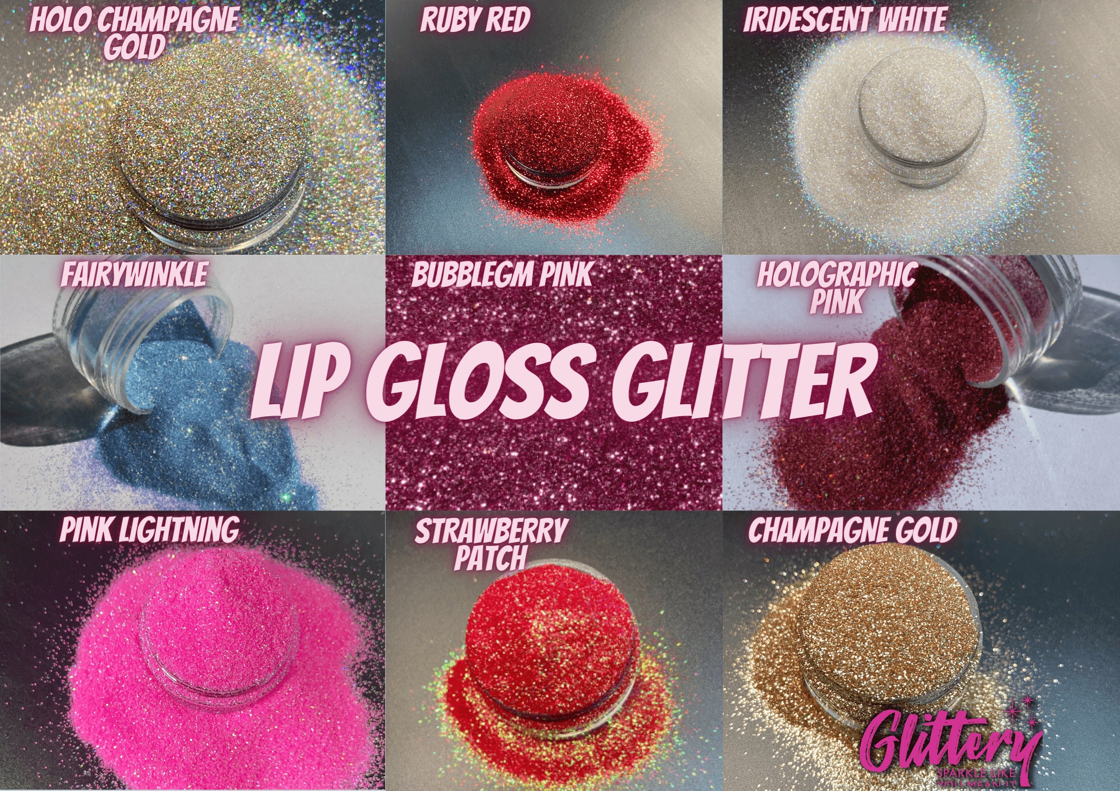 Glitter for Lip Gloss Set 9 Colors Sampler .008 Cosmetic Grade 3g