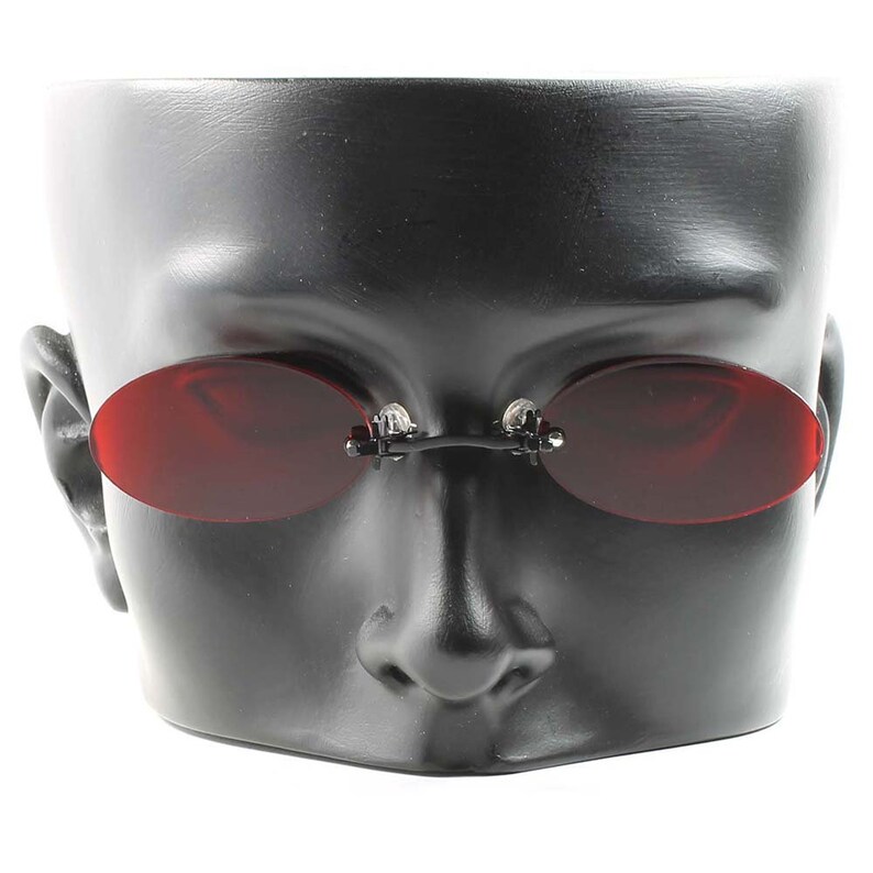 Pince Nez Vintage Style Gothic Steampunk Red Lens Oval Costume Cosplay Sunglasses