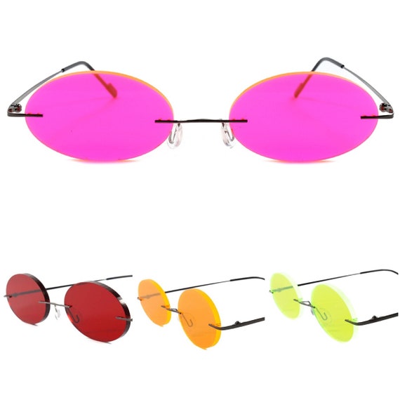 Cartoon Anime Manga Rimless Costume Party Cosplay Pink Round Lens Sun Glasses