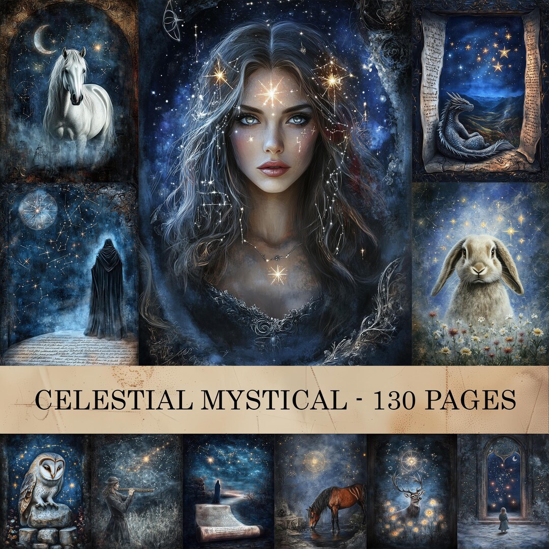 Celestial Mystical Digital Paper Pack, Dark Fantasy Night Journal Pages ...