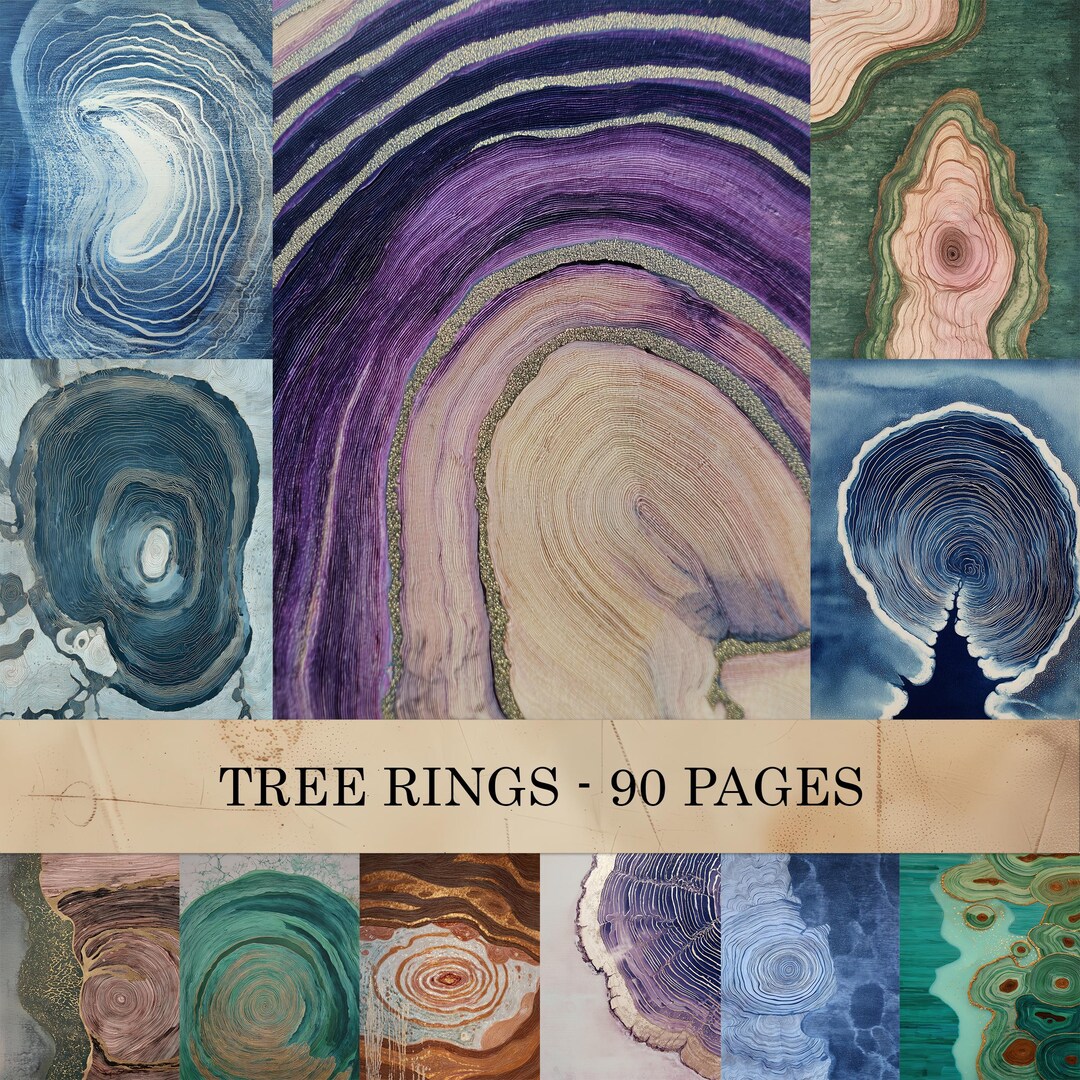 Tree Rings Junk Journal Pages, Tree Ring Abstract Digital Paper Pack ...