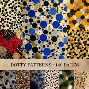 Cyfrowy pakiet papieru Dotty Patterns, tekstury złotych, czarnych, okrągłych kropek, tła do scrapbookingu w odważne kropki, strony do artystycznego dziennika w malarskie kropki