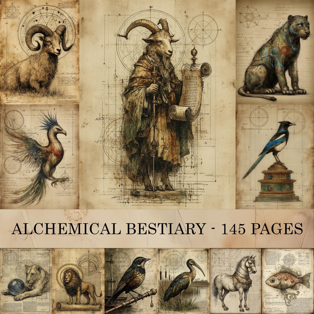 Alchemical Bestiary Digital Paper Pack,medieval Manuscript Creature ...