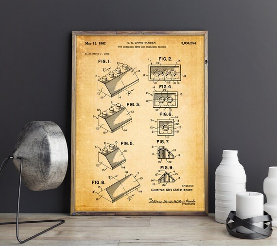 LEGO TOY BUILDING CONSTRUCTION BLOCKS 1961 PATENT POSTER GIFT unframed