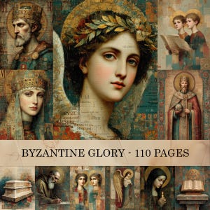 Byzantine Glory Digital Paper Pack, Religious Icon Junk Journal Pages, Medieval Art Scrapbook Backgrounds, Gold Saint Mixed Media Sheets