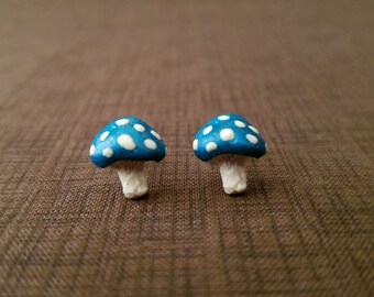 Toadstool Earrings, Cottagecore Earrings Studs, Cute Mushroom Earrings, Teal Earrings Studs, Tiny Mushroom Studs,