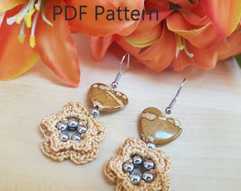 Crochet Earrings Pattern PDF File & YouTube Video Tutorial for Intermediate Level Crochet 3D Flower Earrings ONE Pattern Video Hippie Boho