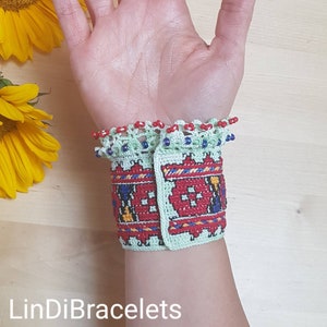 Crochet Bracelet with Embroidery And Beads Unique Bracelet Crochet Jewelry Handmade Cuff Bracelet Boho Chic Bohemian Renaissance afbeelding 7