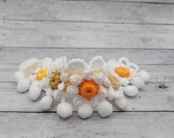 Gehaakte armband met madeliefjes! Katoenen handgemaakte gehaakte sieraden! Perfect cadeau voor haar! Daisy Armband Gemakkelijk en leuk om te dragen!