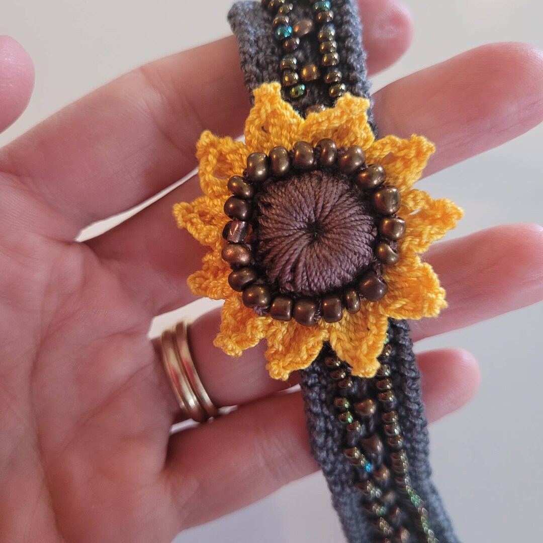 Crochet Bracelet With Beads Sunflower Handmade Crochet Etsy