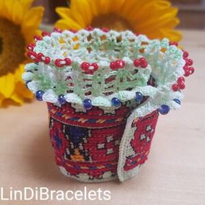 Crochet Bracelet with Embroidery And Beads Unique Bracelet Crochet Jewelry Handmade Cuff Bracelet Boho Chic Bohemian Renaissance afbeelding 8