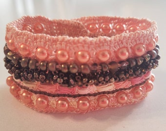 Handmade Crochet Bracelet: Beaded Cotton Jewelry with Glass Pearls