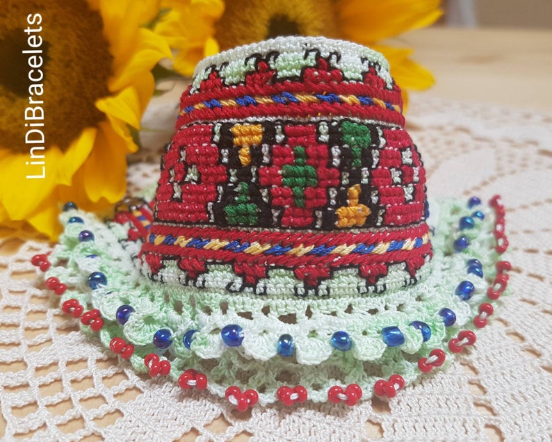 Crochet Bracelet with Embroidery And Beads Unique Bracelet Crochet Jewelry Handmade Cuff Bracelet Boho Chic Bohemian Renaissance afbeelding 4