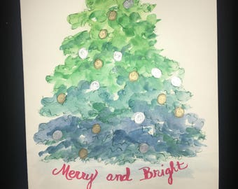 Ombre Christmas tree with ornaments - hand crafted cards, set of 8 cards with envelopes