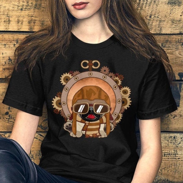 Pug Dog in Steampunk Goggles T Shirt