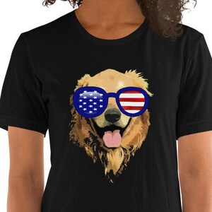 Golden Retriever Meme, Golden Retriever wearing Flag Sunglasses T Shirt, Gift for Golden Retriever Moms and Dads