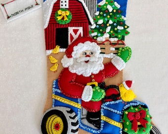 Christmas on the Farm, 18 Inch Merry Stockings, Stocking, Finished