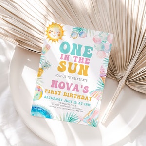 One in the Sun Birthday Invitation, Summer 1st Birthday Invite, Sun Birthday Invitation, 1st Birthday Invite, One in the Sun, Template