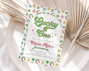 Invitación Lucky One Lucky One Primera Cumpleaños Chica Shamrock Cumpleaños Invitación Invitación de Cumpleaños de San Patricio Shamrock 1er Cumpleaños