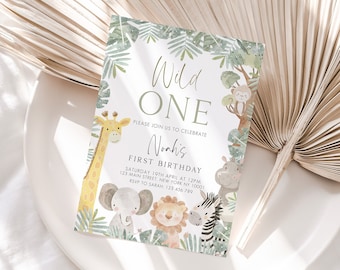 Safari Birthday Invitation, Jungle Animals Birthday Invitation, Wild One Birthday Invitation, Safari Animals Baby Shower, Editable Template