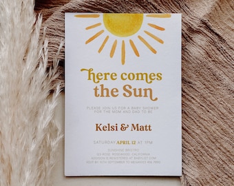 Editable Here Comes the Son Baby Shower Invitation, Sun Baby Shower Invitation, Sunshine Baby Shower Invitation Boy, Here Comes the Son