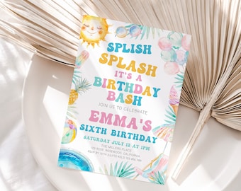 Splish Splash it's a Birthday Bash Invitation, Pool Birthday Invitation, Pool Birthday Party Invitation, Summer Birthday Invite, Template