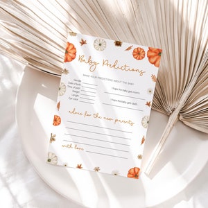 Carte de prédictions et de conseils, jeu de baby shower petite citrouille, baby shower d'automne, modèle modifiable