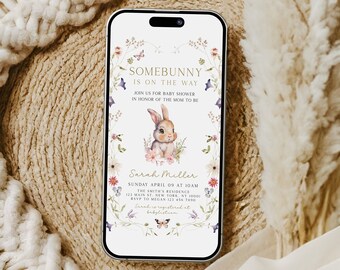 Bunny Baby Shower Evite, Somebunny Is On The Way Baby Shower Invite, Easter Baby Shower Theme, Somebunny, Spring Baby Shower, Template
