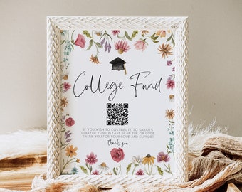 Wildflower Graduation College Fund Sign, Grad College Fund Sign, Wildflower Graduation Sign, Graduate Gift, Party Decor, Template 8x10