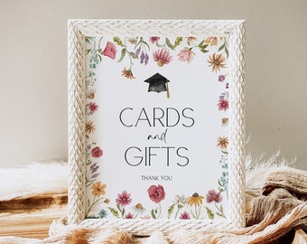 Wildflower Graduation Cards and Gifts Sign, Grad Gifts Sign, Wildflower Grad Sign, Graduate Sign, Wildflower Grad Party Decor, Template