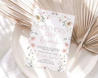 Invito al brunch della festa della mamma con fiori selvatici, invito al brunch della festa della mamma, invito alla festa della mamma, fiori per la festa della mamma, festa della mamma, modello