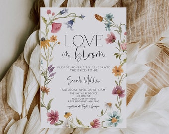 Love in Bloom Bridal Shower Invitation, Wildflower Bridal Shower Invite, Spring Bridal Shower Invite, Floral Bridal Shower, Template