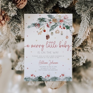 A Merry Little Baby Shower Invitation, Christmas Baby Shower Invite, Winter Baby Shower, Classic Christmas, Christmas Shower Decor, Template