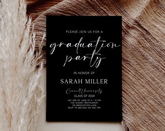 Black Graduation Party Invite, Graduation Invitation, High School Graduation, College Grad, Graduation Party Invite, Guy Grad, Template