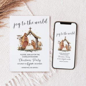 Invitación a la fiesta del barrio de Navidad SUD, plantilla de fiesta de Navidad, invitación de Navidad SUD, fiesta de Navidad de la iglesia, plantilla editable, Canva