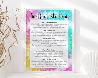 Tie Dye Instructies Teken, Tie Dye Verjaardag Teken, Tie-Dye Verjaardag Instructies, Tie Dye Verjaardag Decor, Bewerkbare sjabloon