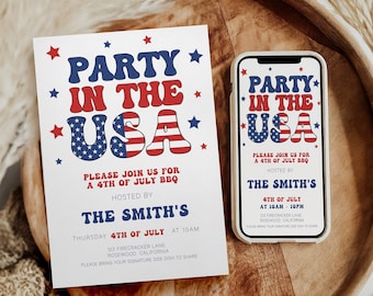4th Of July BBQ Invitation, 4th of July Invite,4th of July Invitation, Party In the USA Invitation Template, 4th of July Invite