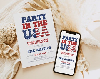 4th Of July BBQ Invitation, 4th of July Invite,4th of July Invitation, Party In the USA Invitation Template, 4th of July Invite