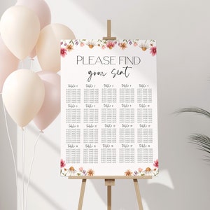 Baby in bloei baby shower zitplaatsen grafiek, Wildflower baby shower deco, Wildflower baby shower zitplaatsen grafiek, baby shower teken, sjabloon