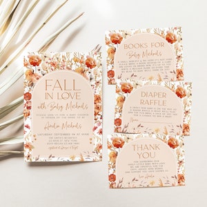 Inbjudan till babyshower för förälskelse, inbjudan till babyshower med höstens vildblommor, inbjudan till babyshower i höst, könsneutral, babyshower-svit