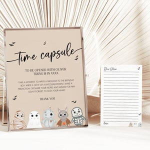 Spooky One Time Capsule Template,  Halloween Birthday Time Capsule, Halloween Time Capsule, Halloween 1st Birthday Decor, Editable Template