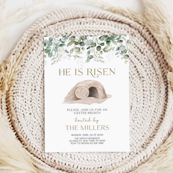 He Is Risen Invite, Easter Brunch Invite, He is Risen Invitation, Easter Invitation, Family Easter Invitation, Church Easter Flyer, Template