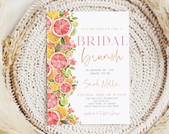 Citrus Bridal Brunch Invitation, Main Squeeze Bridal Shower Invitation, Summer Bridal Shower, Citrus Bridal Brunch Invite, Floral, Template