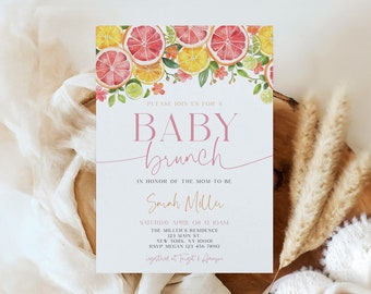 Citrus Baby Brunch Invitation, Citrus Baby Shower Invitation, Little Cutie Baby Shower, Citrus Baby Shower Invite, Floral, Template