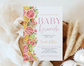 Citrus Baby Brunch Invitation, Citrus Baby Shower Invitation, Little Cutie Baby Shower, Citrus Baby Shower Invite, Floral, Template