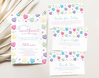 Conjunto de invitación de baby shower de corazones de conversación, baby shower de pequeño amor, invitación de baby shower de corazones, plantilla de baby shower de San Valentín