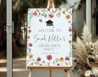 Wildflower Graduation Welcome Sign, Graduation Welcome Sign with Photo, Welcome Sign, Wildflower Graduation Party Decor, Editable Template