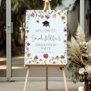 Wildflower Graduation Welcome Sign, Graduation Welcome Sign with Photo, Welcome Sign, Wildflower Graduation Party Decor, Editable Template
